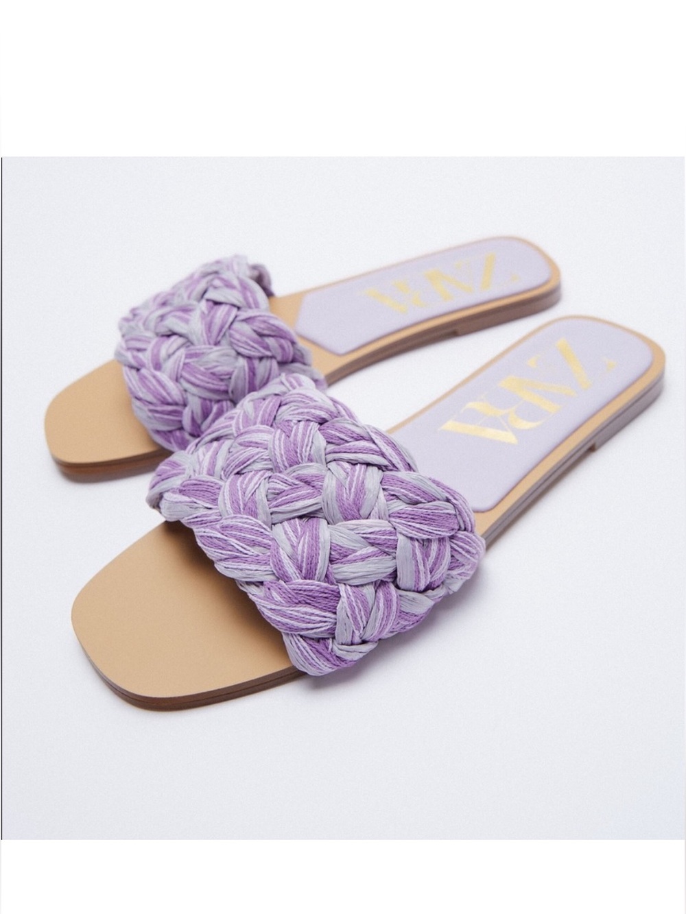 Zara Purple Lilac Raffia Slide Sandals- size 39